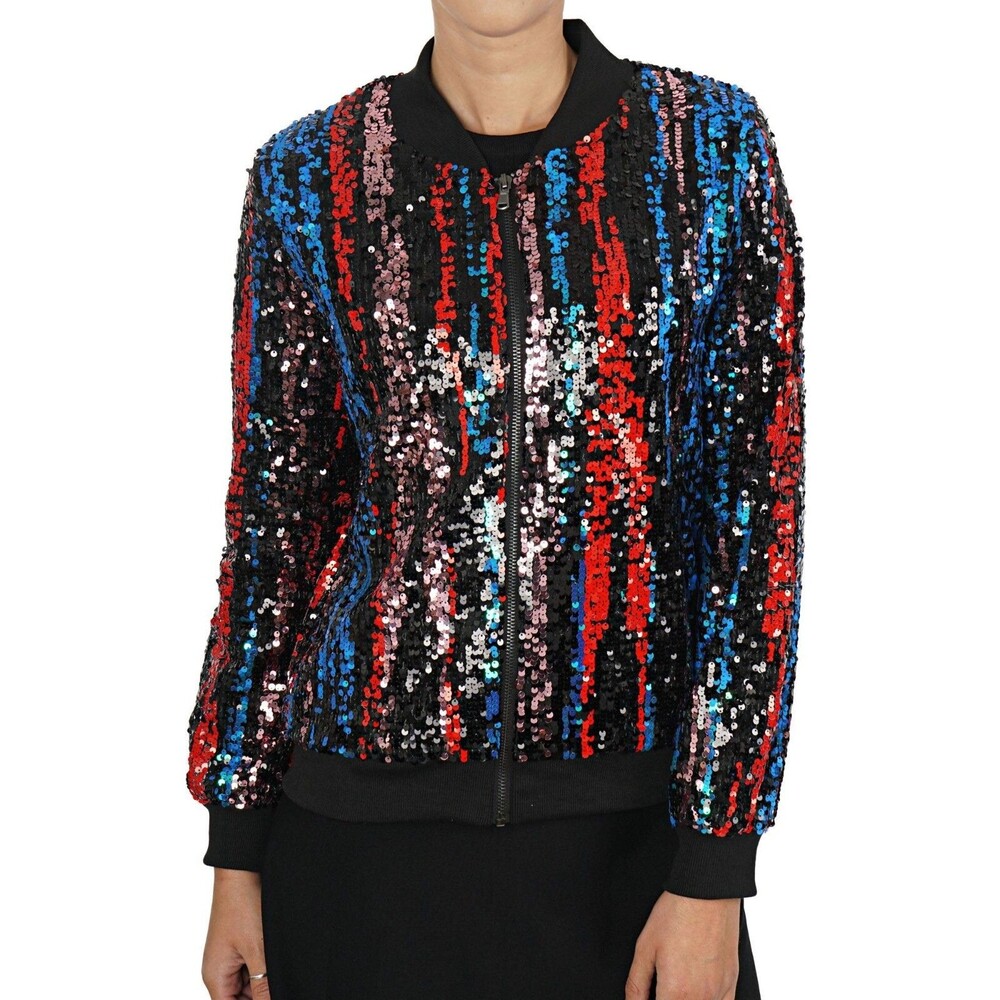 Kendall + Kylie Sequin Pop Art Jacket Size XS Multicolor Striped Full Zip New